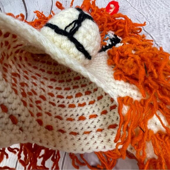 Fun red alpaca llama animal knit novelty costume ski hat with ear flaps, OS - Picture 5 of 8